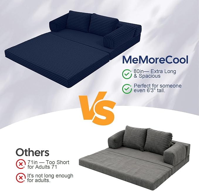 MeMoreCool Convertible Sofa Bed Folding Floor Couch Bed Queen Pull Out Sleeper Couch with Pillows Fold Out Futon Sofa for Bedroom Living Room Small Space Corduroy Beige