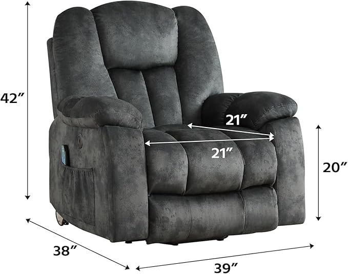 CANMOV Large Power Lift Recliner Chair with Massage Heat and USB for Elderly Overstuffed Wide Recliners Heavy Duty and Safety Motion Reclining Mechanism Gray