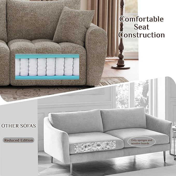 110 L Shaped Modern Boucle Sofa Modular Sectional Cloud Couch with Ottoman Tufted 4-Seat Deep Seat Sofa with Pillows for Living Room Bedroom and Apartment Light Brown