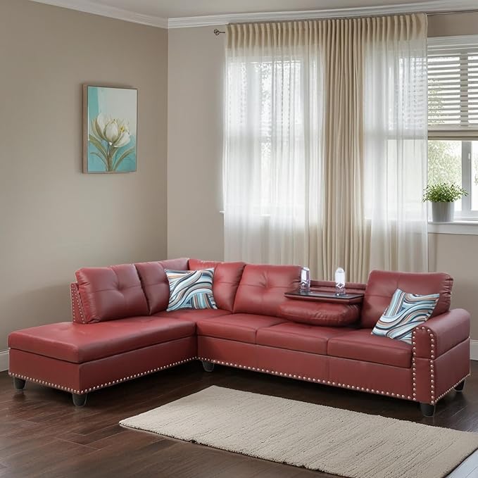 L-Shaped Sectional Sofa Modern Sectional Couches Home Sofas for Living Room with Movable Chaise Modular Living Room Sets Furniture for Apartment Bedroom &amp Office Red