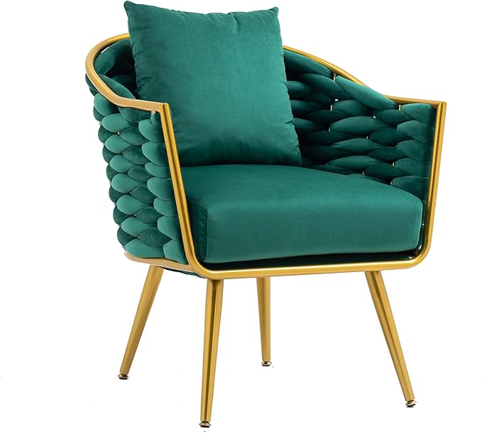 Velvet Accent Chair Modern Upholstered Armchair Tufted Chair with Metal Frame Single Leisure Chairs for Living Room Bedroom Office Balcony
