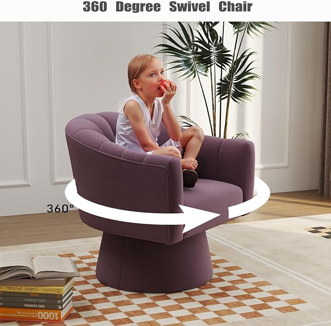 Swivel Accent ChairUpholstered Velvet 360° Swivel Barrel Chair for Living Room Overstuffed Bouncle Reading Chair Round Armchair for BedroomVanityOffice(Purple)