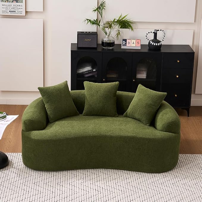 Curved Loveseat Sofa Couch for Living Room 65’’ Modern Comfy Cloud Floor Couch Round Sofa Full Sponge Compression Sofas with Deep Seat for Small Spaces Apartment No Assembly NeededGreen