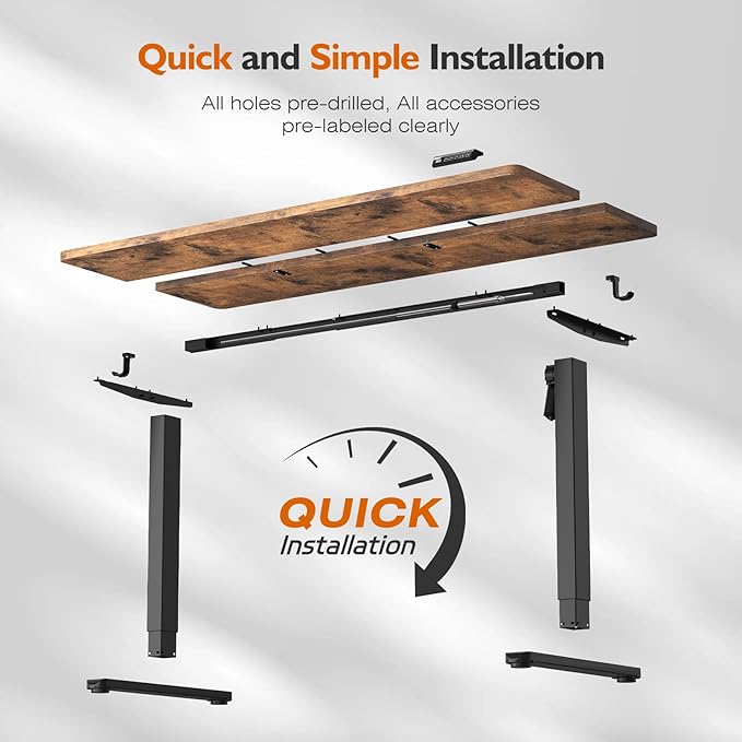 Monomi Electric Height Adjustable Standing Desk 48x24 Inches Ergonomic Home Office Sit/Stand Up Desk with Two-Piece Desktop (Black Steel Frame/Rustic Brown Top)