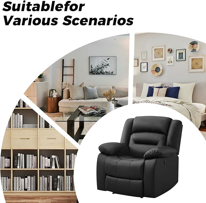 EBELLO Classic Power Recliner Chair Faux Leather Oversized Electric Overstuffed Chair with Soft Cushion and Back Sofa with Comfortable Armchair for Living Room Black