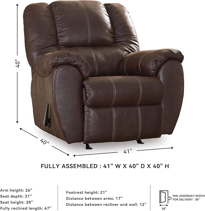 Signature Design by Ashley McGann Modern Faux Leather Manual Pull Rocker Recliner Brown