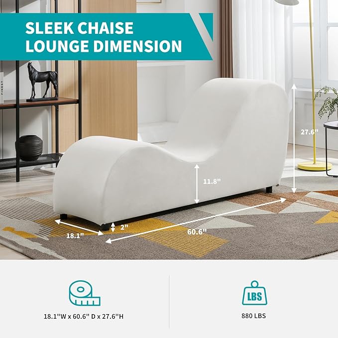 BALUS 60.6 W Yoga Sofa Chaise Lounge Chair for Adults Ergonomic S-Shape Yoga Chairs Indoor for Living Room Relaxing Modern Velvet Chaise Lounges Chair for Small Space Stretching Exercising - Beige