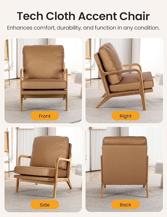 Mid Century Modern Accent Chairs for Living Room 23” Wide Comfy Chair for Bedroom Small Cozy Reading Chairs for Adults 108° Lounge Arm Chair Indoor with Detachable Cover 5.5 Foam Cushion
