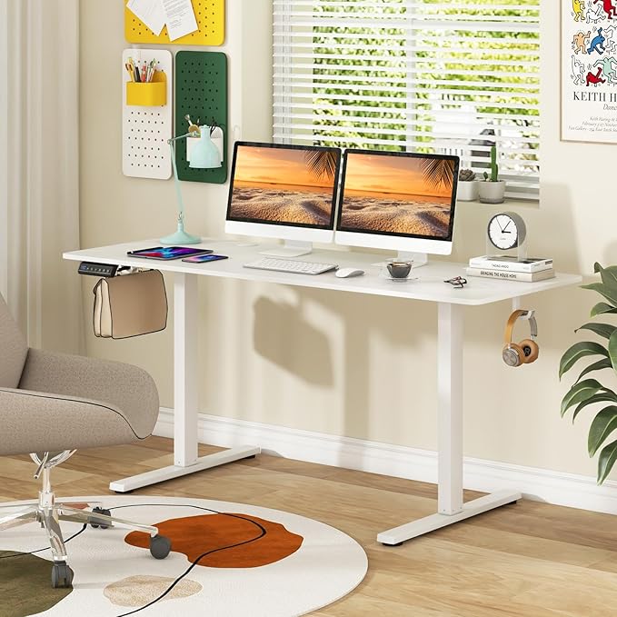 Tangkula 63 Inch Height Adjustable Electric Standing Desk Extra Large Sit Stand Desk with 3 Memory Height Settings Anti-Collision System 2 Hanging Hooks &amp Wire Holes Rising Desk for Home Offic