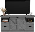 JUMMICO TV Stand with 4 Drawers for 65 Inch TV Farmhouse Entertainment Center with Storage and Sliding Barn Doors Rustic Media TV Console Cabinet with Shelves for Living Room Bedroom (Pale Gray)