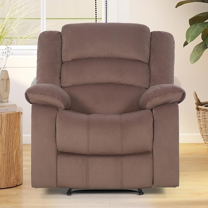 ANJ Fabric Recliner Chair Set of 2 with Overstuffed Arm and Back Comfy Chocolate Manual Reclining Chairs for Adults Living Room Single Sofa Recliners