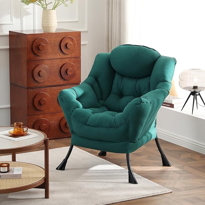Lazy Chair Large Accent Chair Modern Comfy Armchair Dark Green Chair for Living Room Bedroom Dorm Room Office Apartment Reading Relaxing Use