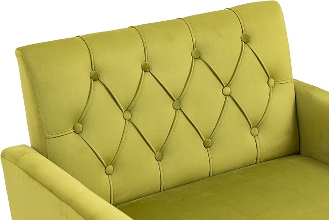 Velvet Accent Chair Upholstered Living Room Accent Armchair Leisure Single Chairs with Rose Golden feet Tufted Sofa Chairs for Home Office Living Room Bedroom Small Space (Olive Green)