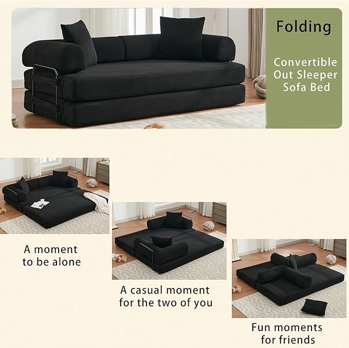 MYFUNSHOP Sleeper Sofa Bed4-in-1 Convertible Folding Boneless CouchFoldable Love Seat with Pillow Corduroy Floor Futon Couch for Living RoomBedroomLounge Studio