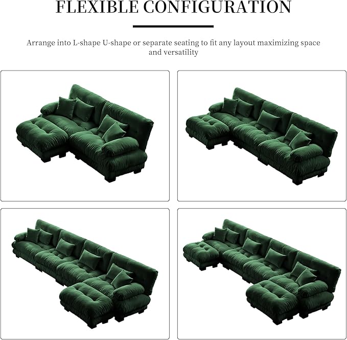 133.8 Oversized Modular Sectional Sofa 3 Seater Green Large Sectional Couches for Living Room Chenille Fabric Sofa Set Cloud Couches Deep Seat Modern Sofas para Sala