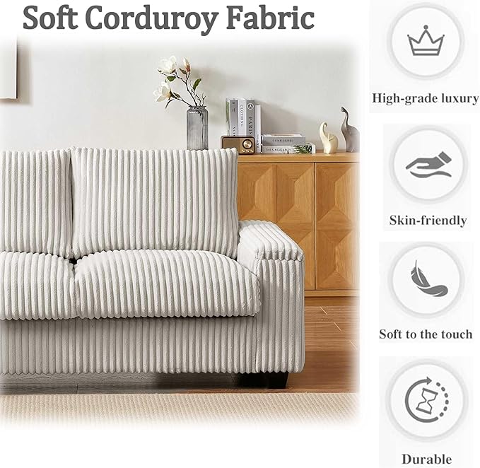 Anwick 71 Modern Loveseat Sofa Corduroy 2-Seater Couch with Storage Armrest USB Charging Port &amp Side Pockets Small Sofa for Living Room Bedroom Office Apartment (Beige)