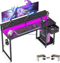 AODK Gaming Desk with LED Lights 55 Inch Computer Desk with Drawers Reversible Small Desk with Monitor Stand &amp Headphone Hook for Home Office Black