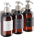 Shower Shampoo Dispenser Wall Mounted – 3 Refillable 16.9 oz Amber Bottles with Stainless Steel Pumps &amp No-Drill Adhesive Holders – Soap Dispenser Set for Bathroom (3 X Amber/Silver)