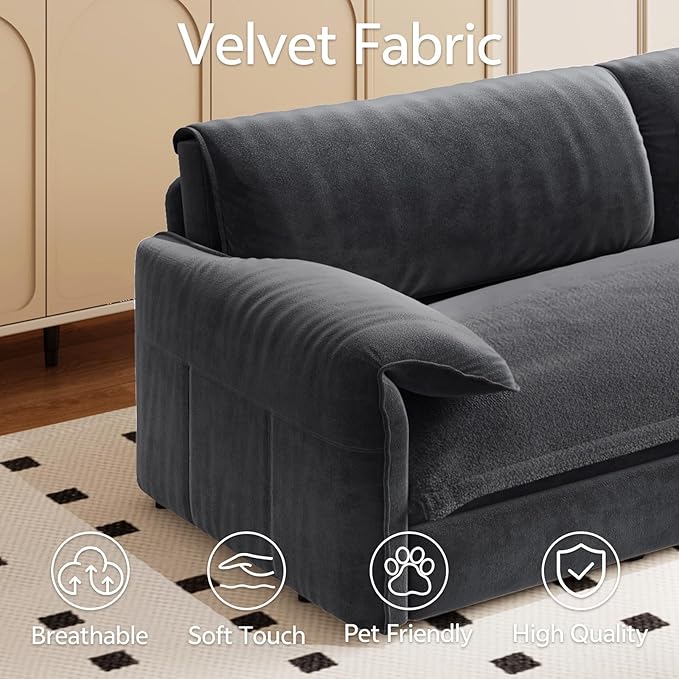 Newfun 66 Futon Sofa Bed 3 in 1 Convertible Sleeper Sofa with Side Storage Velvet Loveseat Bed Pull Out Sofa Bed for Living Room Small Space Bedroom Studio (Grey)