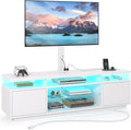 Rolanstar TV Stand with Mount and Power Outlet 51.2 Swivel TV Stand Mount for 32/45/55/60/65/70 inch TVs Height Adjustable Modern Entertainment Center with Storage &amp LED Lights TV Table White
