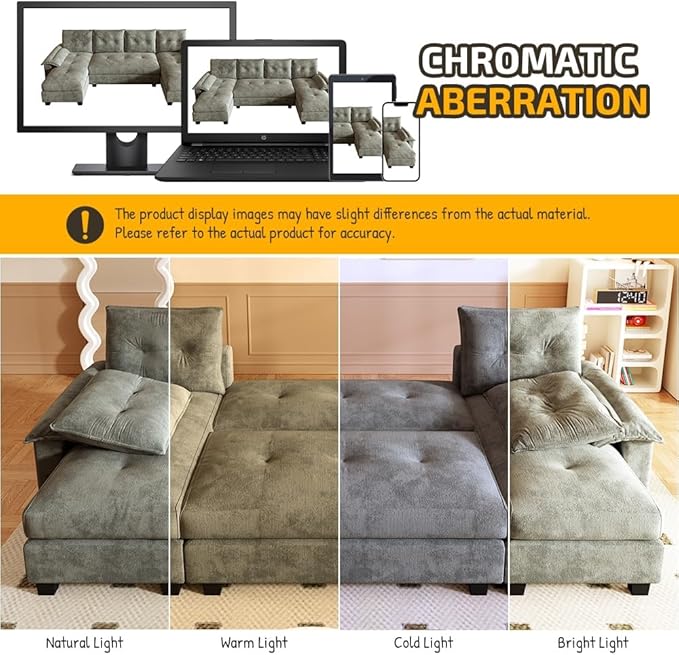 104.7 Modular Sectional Couch Convertible U Shaped Couch with Pull Out Bed Comfy Sleeper Sofa with Removable Armrests &amp USB Ports Modern Sectional Couches for Living Room Light Grey