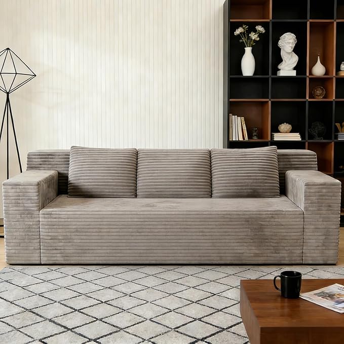Boneless Couches for Living Room 71 Modern 3 Seater Sofa with Deep Seat Comfy Cloud Sofa with Corduroy Fabric No Assembly Couch Couches for Bedroom Dorm Apartment (Camel)