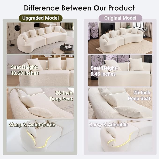 Oversized Sectional Sofa for Living Room 110 Modern Luxury Chenille 5-Seater Extra Deep &amp Wide Seat Curved Cloud Couch with 5 Throw Pillows No Assembly Needed Cream White