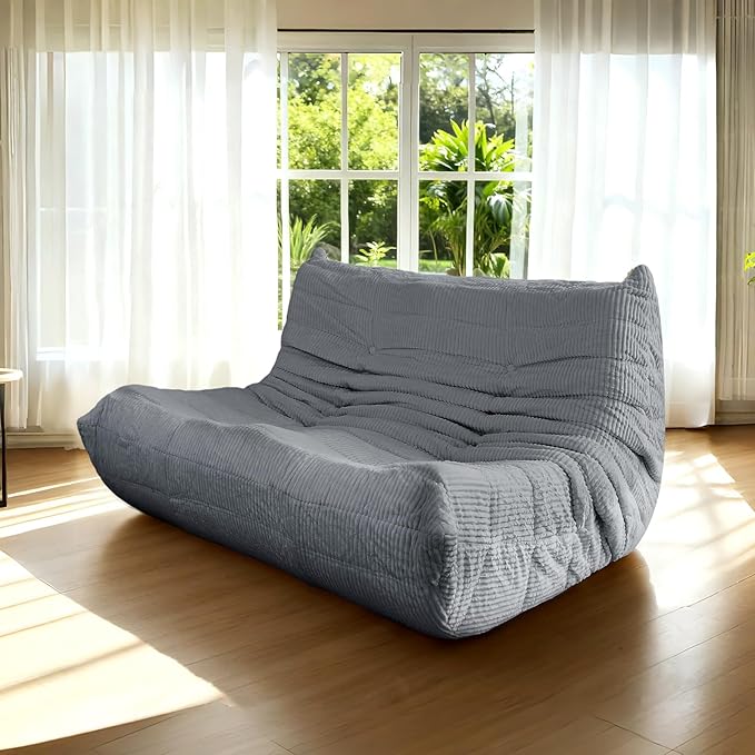 Fireside Loveseat Mid-Century Armless Sofa — Twin-Size Floor Lounger in Soft Premium Corduroy Foam-Filled Accent Chair for Living Room or Bedroom (Grey Two Seater)