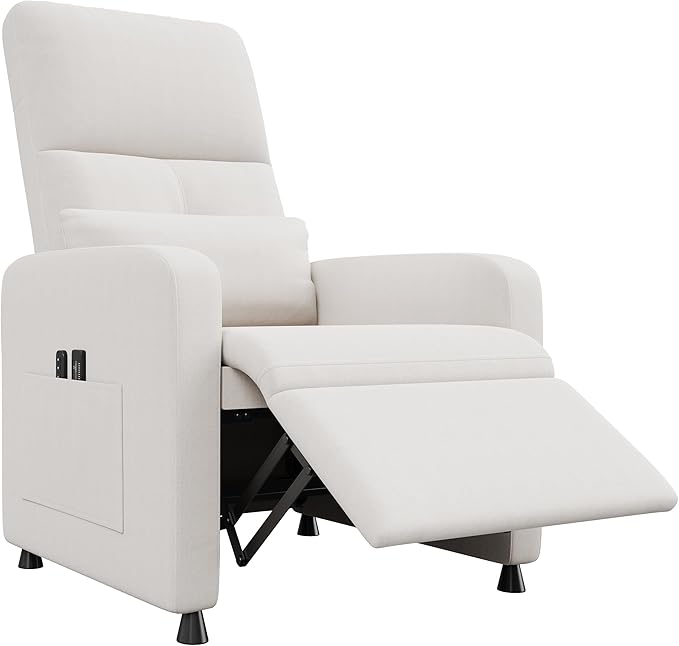 Power Recliner Chair Adjustable Electric Reclining Chair for Adults Overstuffed Tall Back Sofa with Padded Seat 2 Side Pockets &amp USB Port Home Theater Seating for Living Room - White