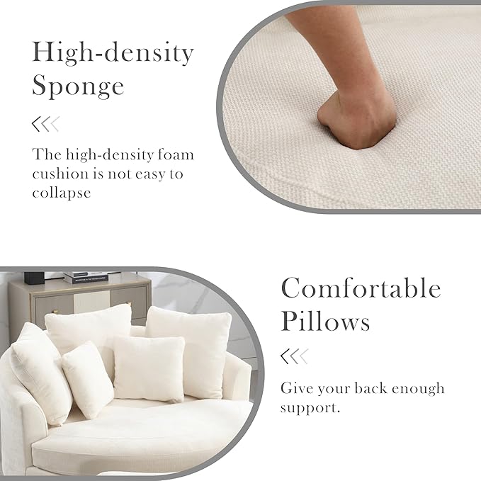 Aoiy &amp Wifon 59.8 W Oversized Barrel Chair with Ottoman Round Chair with Ottoman Extra Large Living Room Chair Set with Wheels Knitted Chenille Beige