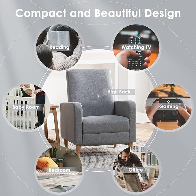 COLAMY Modern Accent Chairs Living Room Chairs Set of 2 Fabric Reading Side Arm Chair Upholstered Single Sofa with Lounge Seat and Wood Legs Light Grey