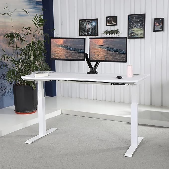 ApexDesk K Series 71 Height Adjustable Standing Desk with Memory Controller with Dual Motor for Home and Office White Curved Top