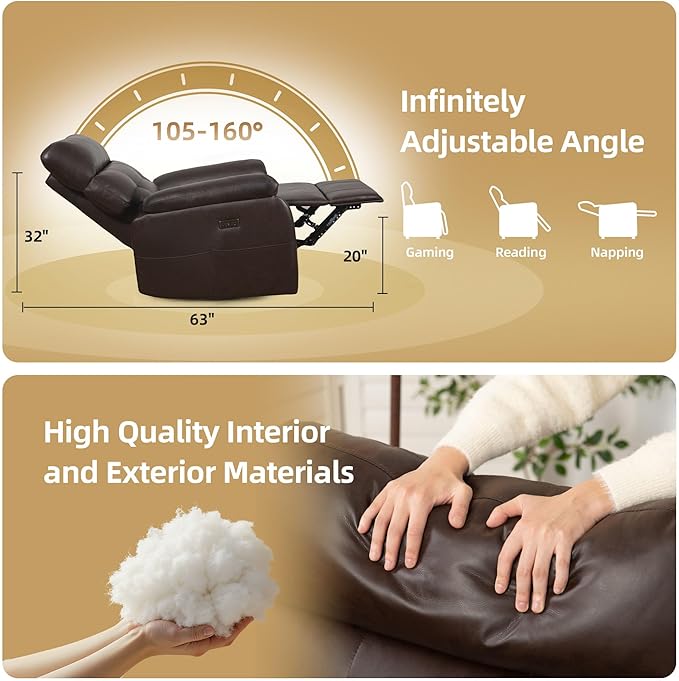 Massage Chair Recliner with HeatManual Recliner Chair for AdultsLazy Boy Recliner Chair with Cup Holder2 PocketsAdjustable BackrestFootrestOversizedHeavy Duty (Dark Brown)