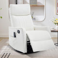 Swivel Rocker Recliner Chair 360° Swivel Recliner with Heat and Massage Rocker Recliner Upholstered Fabric Nursery Glider Recliner Chair with Side Pockets for Living Room PU White