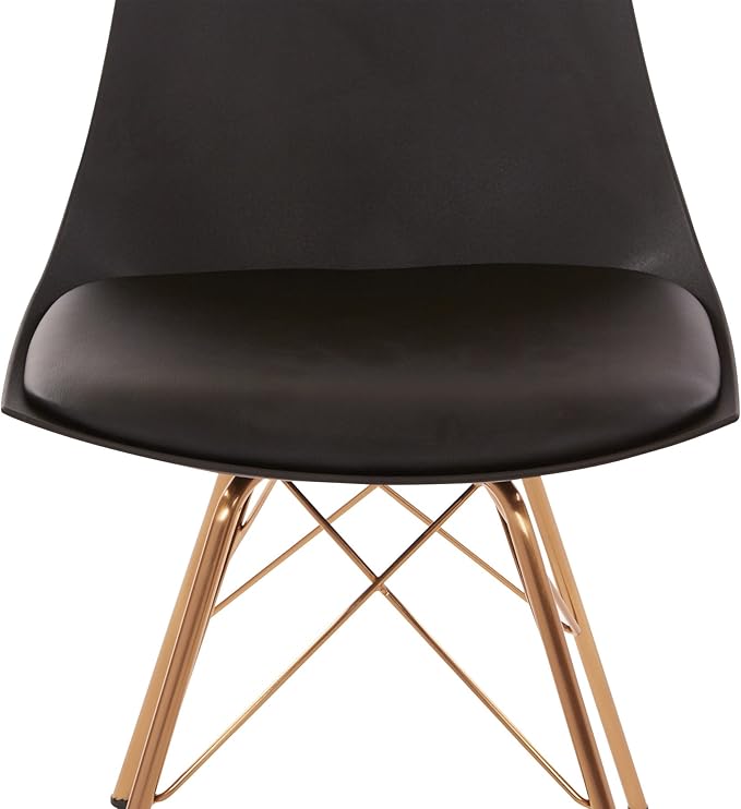 OSP Home Furnishings Oakley Mid-Century Modern Bucket Dining Chair with Faux Leather Padded Seat Black
