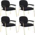 Accent Chair Set of 4 Sherpa Upholstered Armchair Reading Side Chair Comfy Living Room Chair with Gold Metal Legs for Bedroom Waiting Room Black