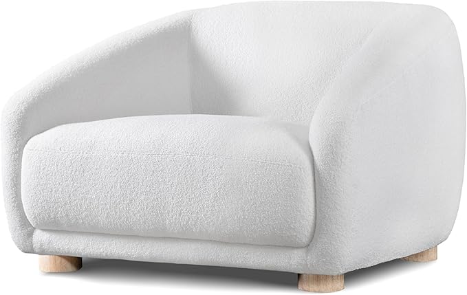 Furniture of America Amara Modern Boucle Arm Chair with Sloped Armrests and High Density Foam Wooden Comfortable Couch for Living Room Office Oeko TEX Certified White