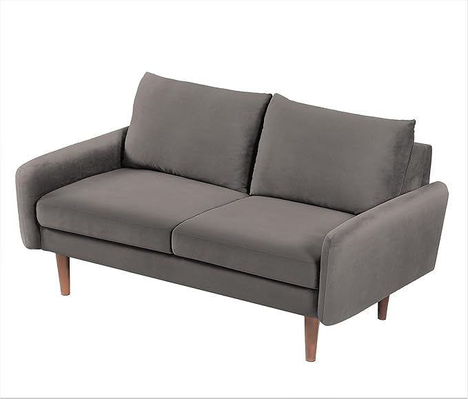Kent Velvet Loveseat Sofa for Modern Living Rooms and Compact Spaces Comfy 2 Seater Couch Studio Apartment Furniture with Sleek Design Grey