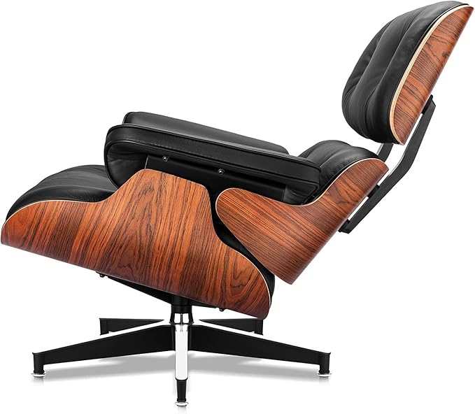 Mid Century Chaise Lounge Chair and Ottoman Reading Chair Leather Accent Chair Modern Chair Classic Design Heavy Duty Base Support for Living Room (Palisander-Black Tall)