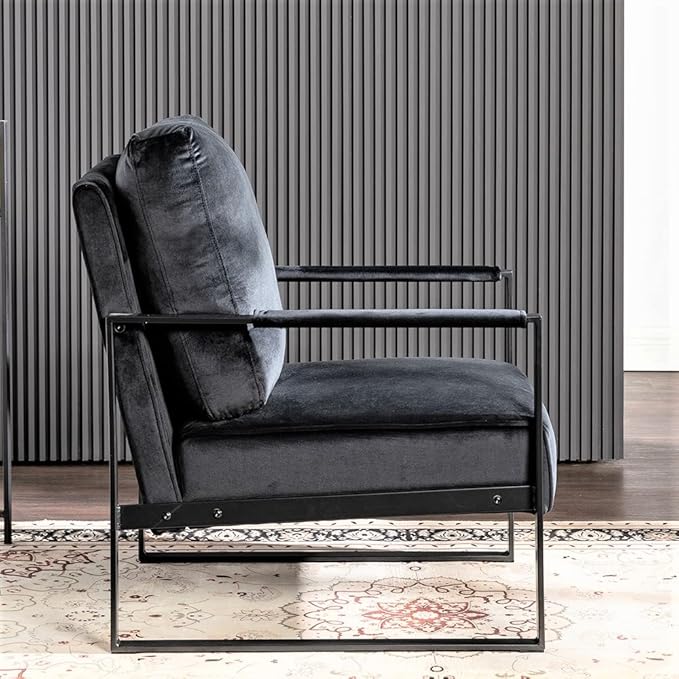 Container Furniture Classic Mid Century Modern Accent Chair with Durable Square Metal Frame Armchair for Living Room Bedroom Home Office in Plush Velvet Upholstery Black