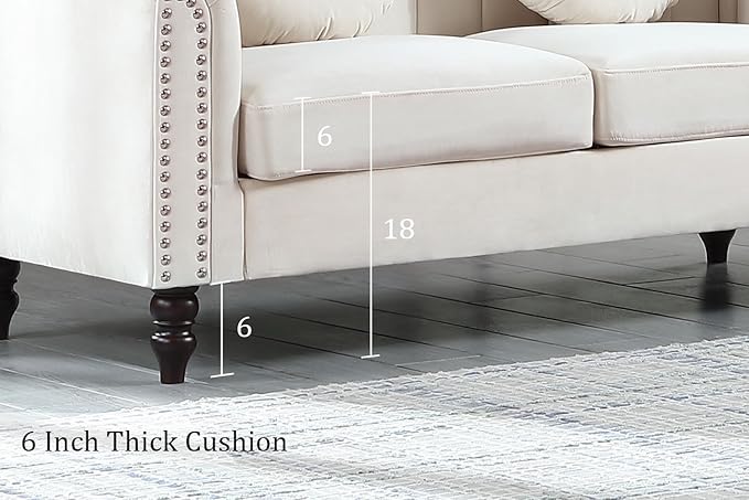 Chesterfield Chair Couch 40 Inch Luxurious Velvet Single Chair Chesterfield Settee Sofa Upholstered Rolled Arm with Rivets/Button Tufted Pillow Modern Sofa for Living RoomWhite