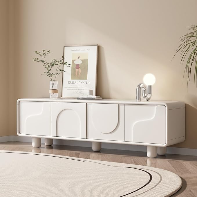 62.99 Modern TV Stand for 55/60/65 inch TV Entertainment Center with StorageTV and Media Consol for Living RoomSide Cabinet with Cord HolesCream White