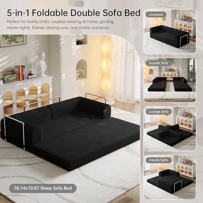 79” Convertible Sofa Bed 35D High-Density Foam&ampCorduroy Fabric Sleeper Couch Bed Fixed-Shape Frame &amp Removable ArmrestsModular Folding Small Loveseat Futo Sectional Funto Couch for Small S