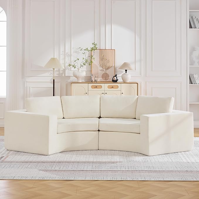 119'' Curved Round Boneless Sofa Oversized Modular Sectional Sofa with Deep Seat &amp Arms Chenille Memory Foam Sofa with Pillows Upholstered Comfy 4 Seat Couch for Living Room White