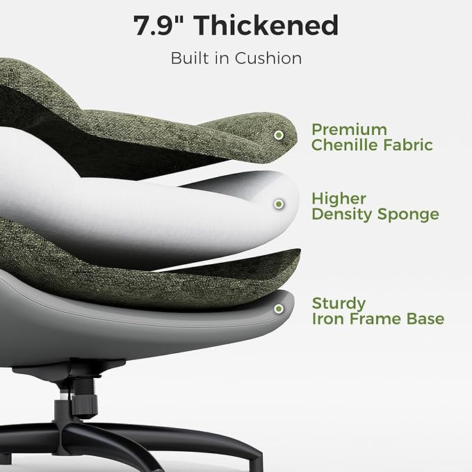 Chenille Rocking Swivel Accent Chair Set of 2 with Ottoman 360° Oversized Metal Base Swivel Rocker Accent Chair Reclining Lounge Chair Ergonomic Armchair for Living RoomBedroomOfficeGreen