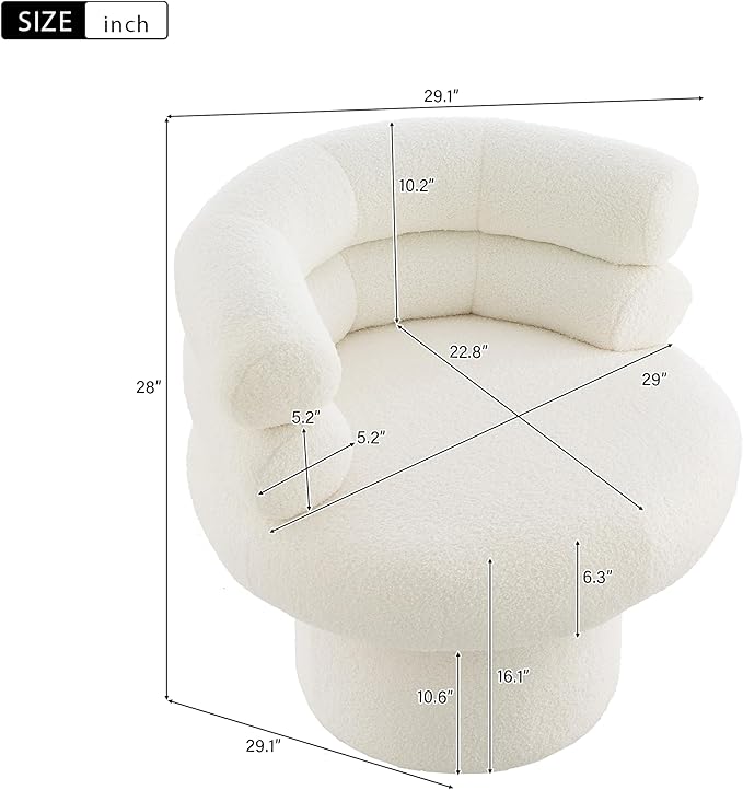 Christopher Knight Home Kayah Upholstered 360° Swivel Accent Chair Teddy Fleece Swivel Barrel Chair Modern Vanity Chair for Living Room Bedroom White