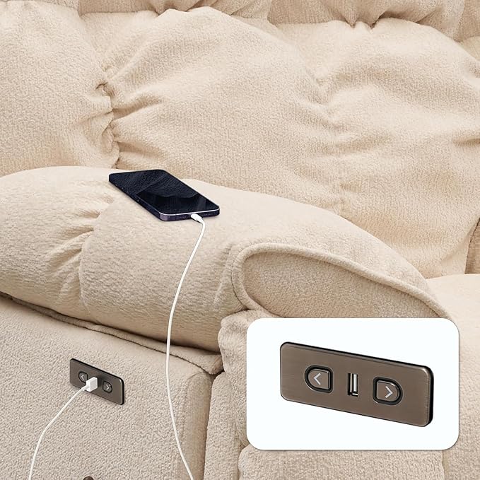 SITJOY Oversized Power Swivel Rocker Recliner Chair Overstuffed Extra Wide Rocking Chair for Big and Tall Glider Recliner Nursery Chair USB Charging Soft Breathable Fabric in Beige Power