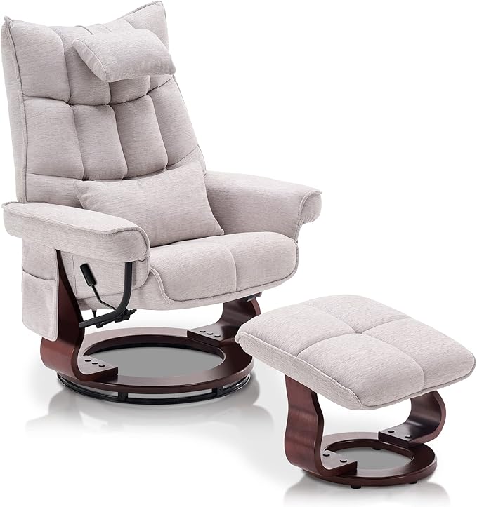 MCombo Swivel Recliner with Ottoman TV Chair Sets with Vibration Massage Ideal for Small Space Living Room &amp Bedroom 4188 (Beige)