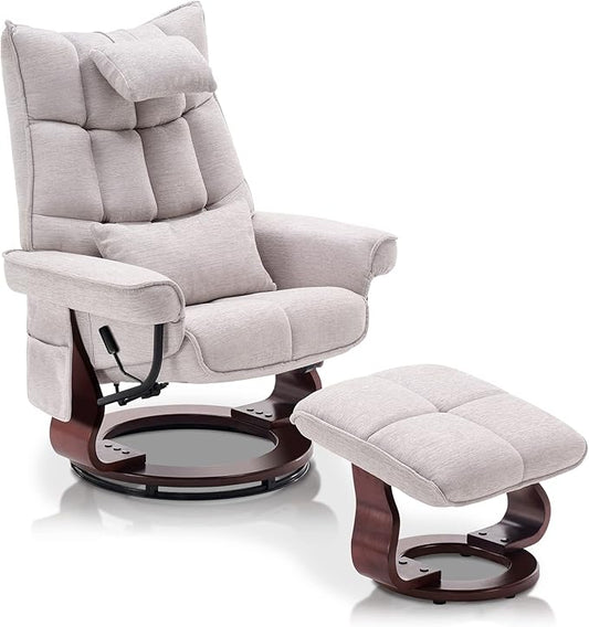 MCombo Swivel Recliner with Ottoman TV Chair Sets with Vibration Massage Ideal for Small Space Living Room &amp Bedroom 4188 (Beige)