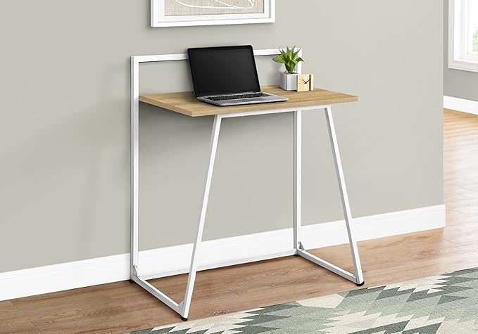 Penau Compact Computer Desk 30Inch L Modern Laptop Desk Natural Laminate Surface White Metal Frame Space-Saving Design for Home OfficeDorm